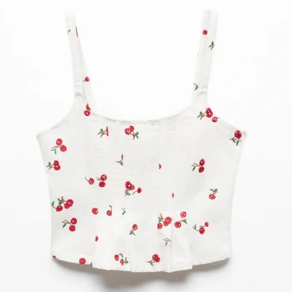 Mango Cherry Patterned White Camisole - Picture 2 of 8